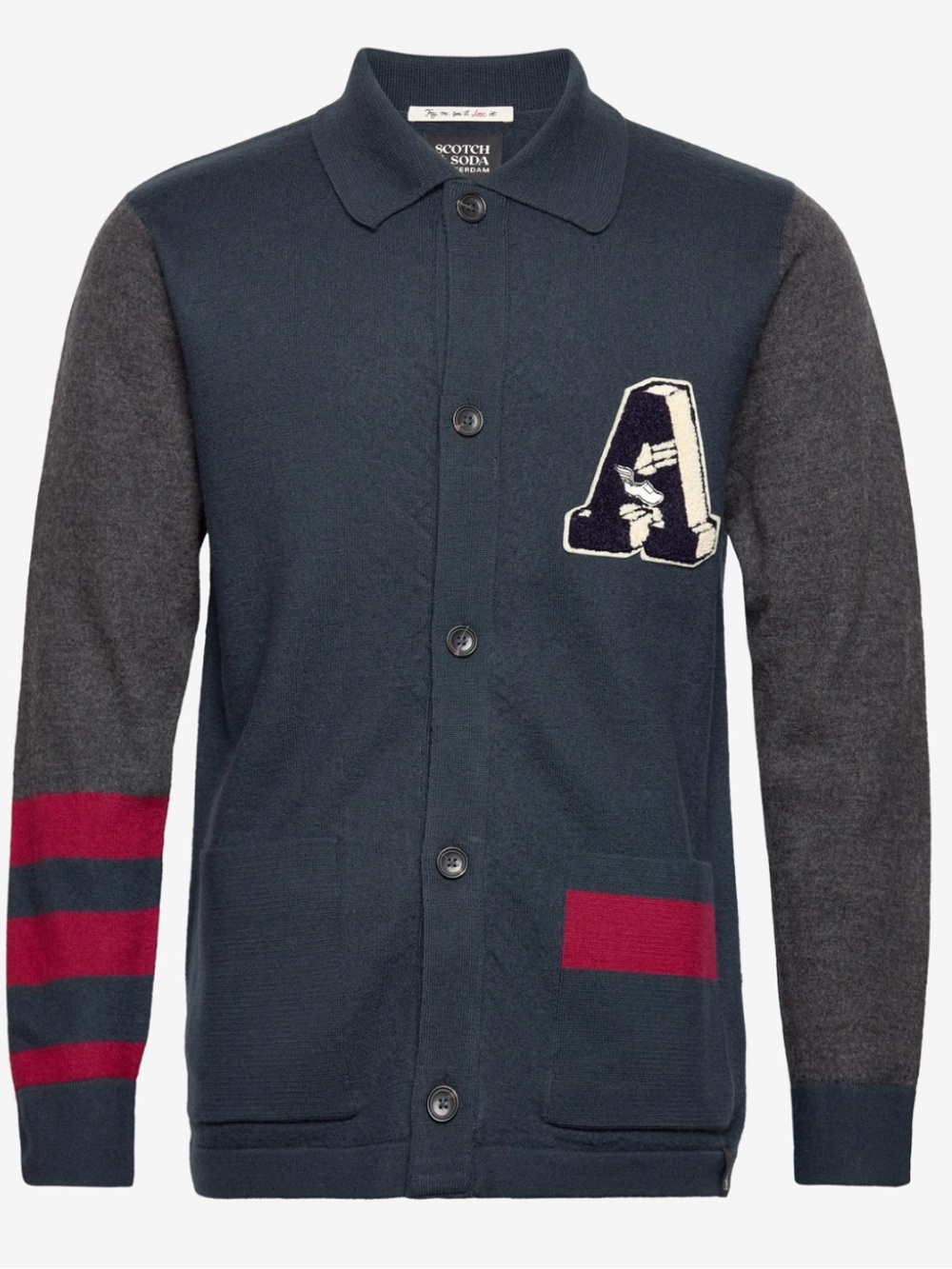 SCOTCH & SODA Varsity Wool Cardigan Preppy Teal Blue XXL